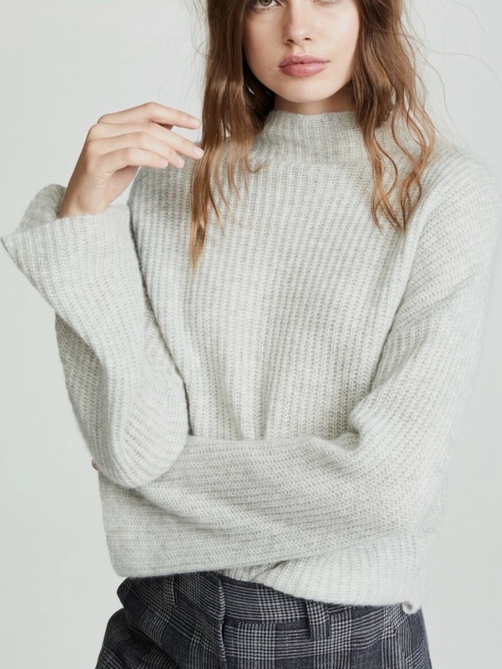 360 Cashmere Doris Mock Neck Cashmere Sweater in Mist Grey
